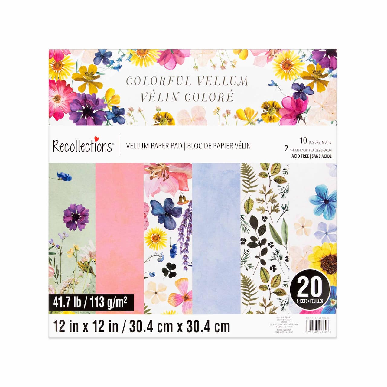 12" x 12" Colorful Vellum Paper Pad by Recollections™, 20 Sheets